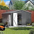 LOPOO 10' x 12' Steel Outdoor Storage Shed, Lockable Doors, Heavy-Duty Metal Garden Shed, Gray