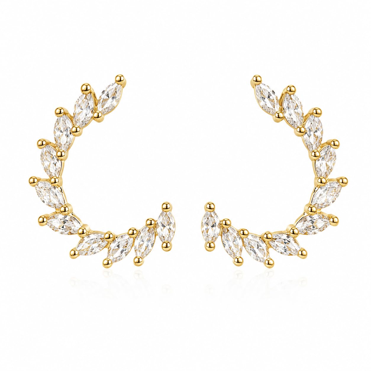 Crystal Stud Earrings for Women | Plated Baguette Cut Cubic Earrings | Elegant Party, Wedding & Daily Wear Earrings | Lightweight Fashion Jewellery for Girls & Women