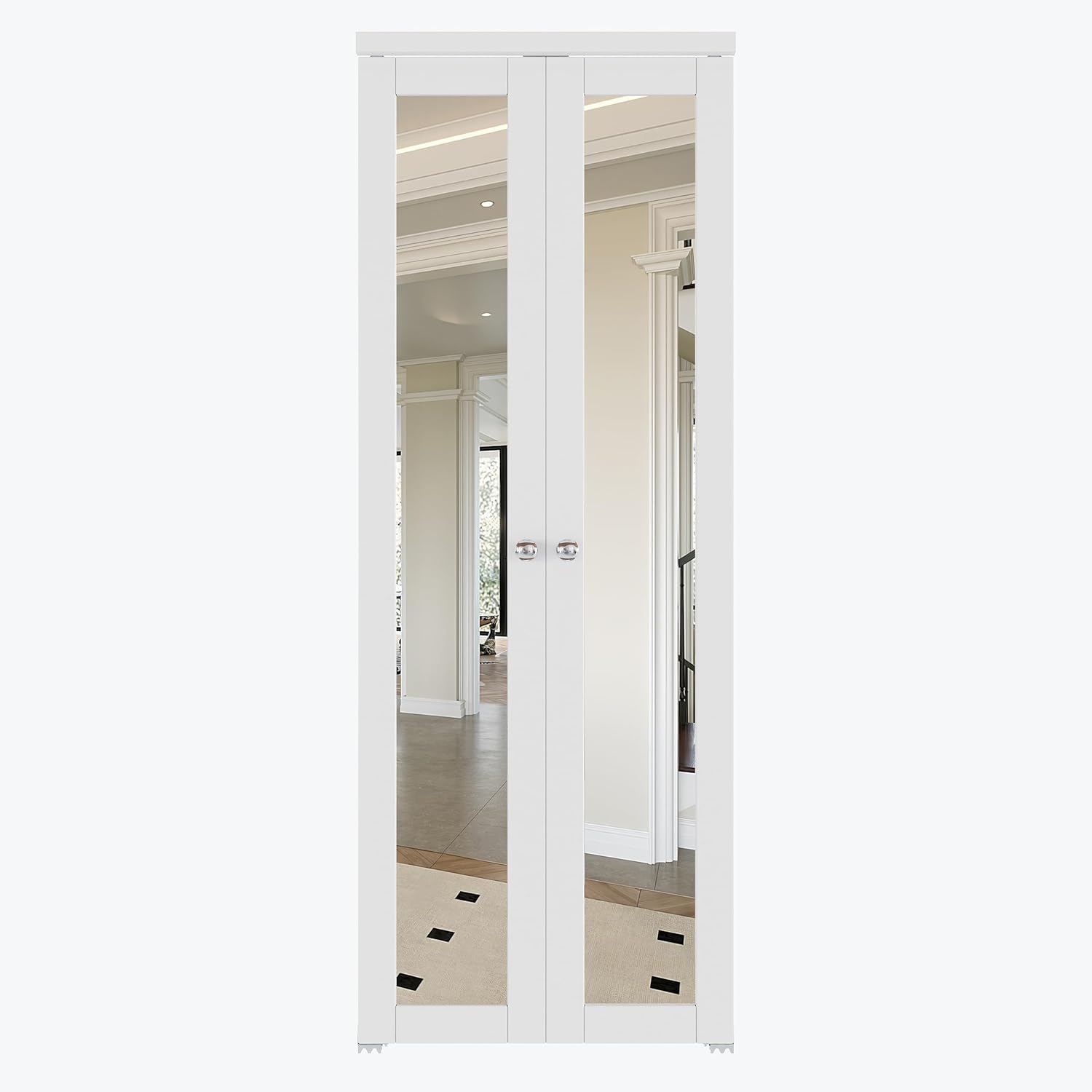 French Pivot Door for 30" x 80" Opening, Double One-Side Mirror Door Panels with Pivot Hardware, Swing Doors for Pantry/Laundry/Storage Room, White, Water&Scratch-Resistance Surface, Easy Install