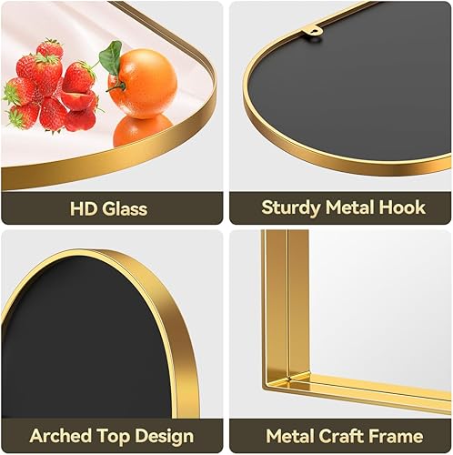 Miniatura 62 de Brightify Espejo arqueado, espejo de pared de arco negro de 26 x 38 pulgadas, espejo de baño negro con marco de metal, espejo de tocador de baño