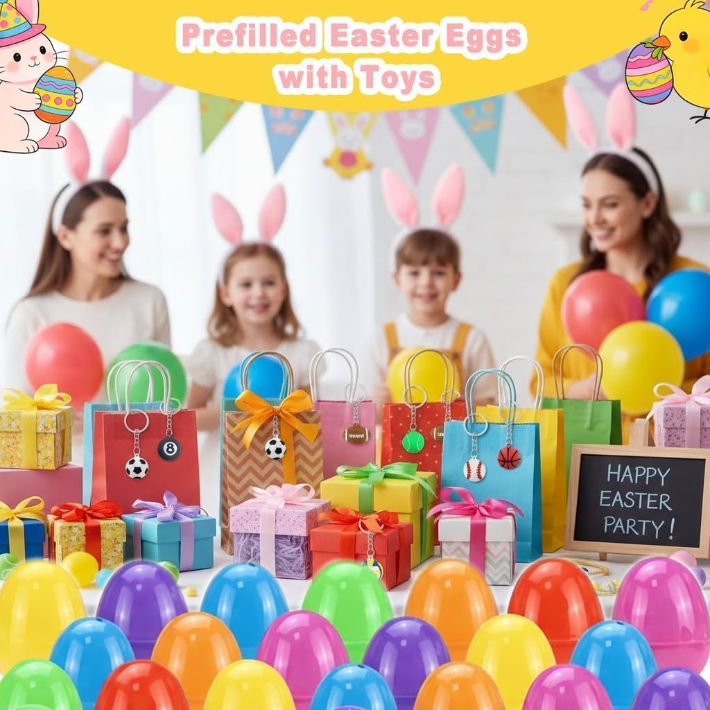 Easter Egg Fillers with Toys 84 Pcs Easter Eggs Filled with Keychains & Bracelets Easter Basket Stuffers for Kids, Boys,Girls Bulk Easter Egg Hunt Fillers,Exchange Gifts,Party Favors