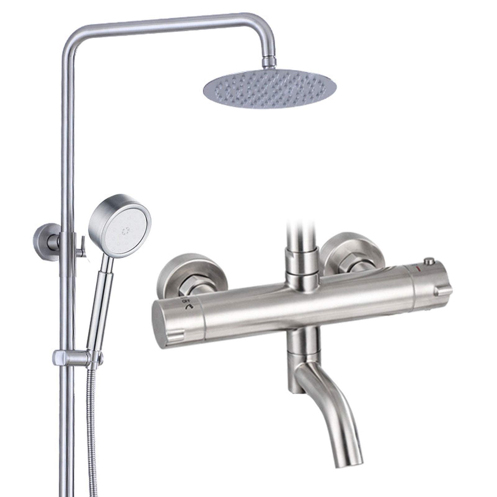 Sjdopulse Thermostatic Shower System Stainless Steel, Bathroom Shower Set Rainfall With Overhead Shower Head Bath Tap, Adjustable Height Shower Mixer Set For Hotel Gym