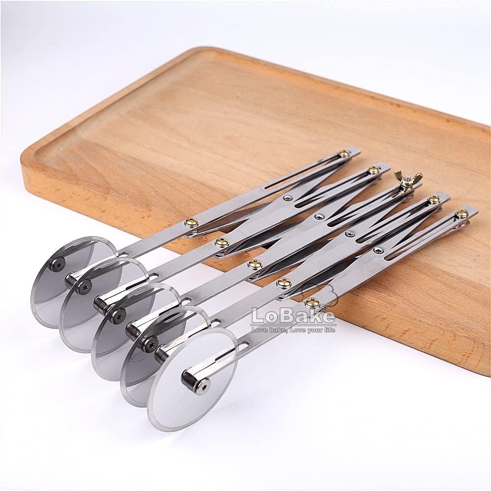 6 Styles Adjustable Pastry Cutter Wheels Stainless Steel Pizza Cutter Rolling Deep-fried Dough Sticks Noodle Slicer Kitchen Utensils (1-end 5 wheels)