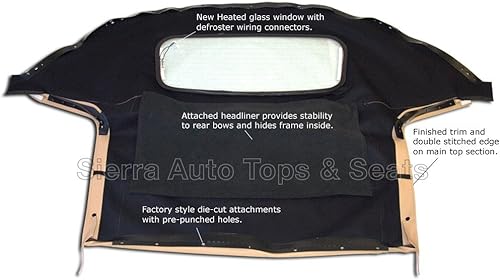 Miniatura 7 de Techo de vinilo de una sola pieza sin cierre con vidrio climatizado para autos convertibles Negro