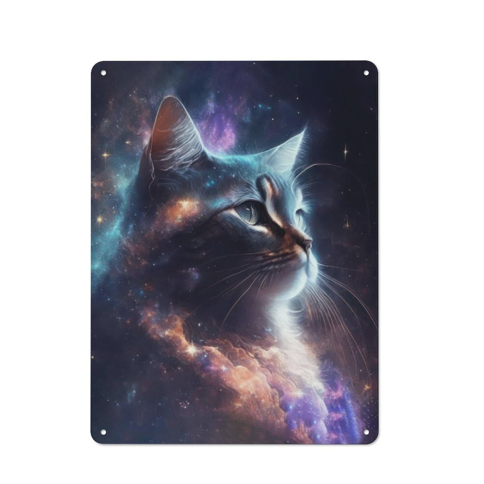 Junmoney Space Cat Galaxy Metal Wall Sign 40X30cm Featuring For Workshop Wall, Suited To Metal Sign Collectors