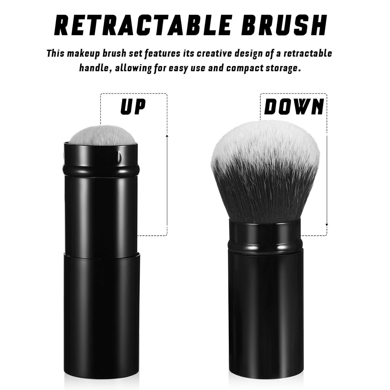Mobestech Retractable Powder Applicator and Blush Brush Set 2pcs with Handle, Portable Face Makeup Tools for Travel and Daily Use