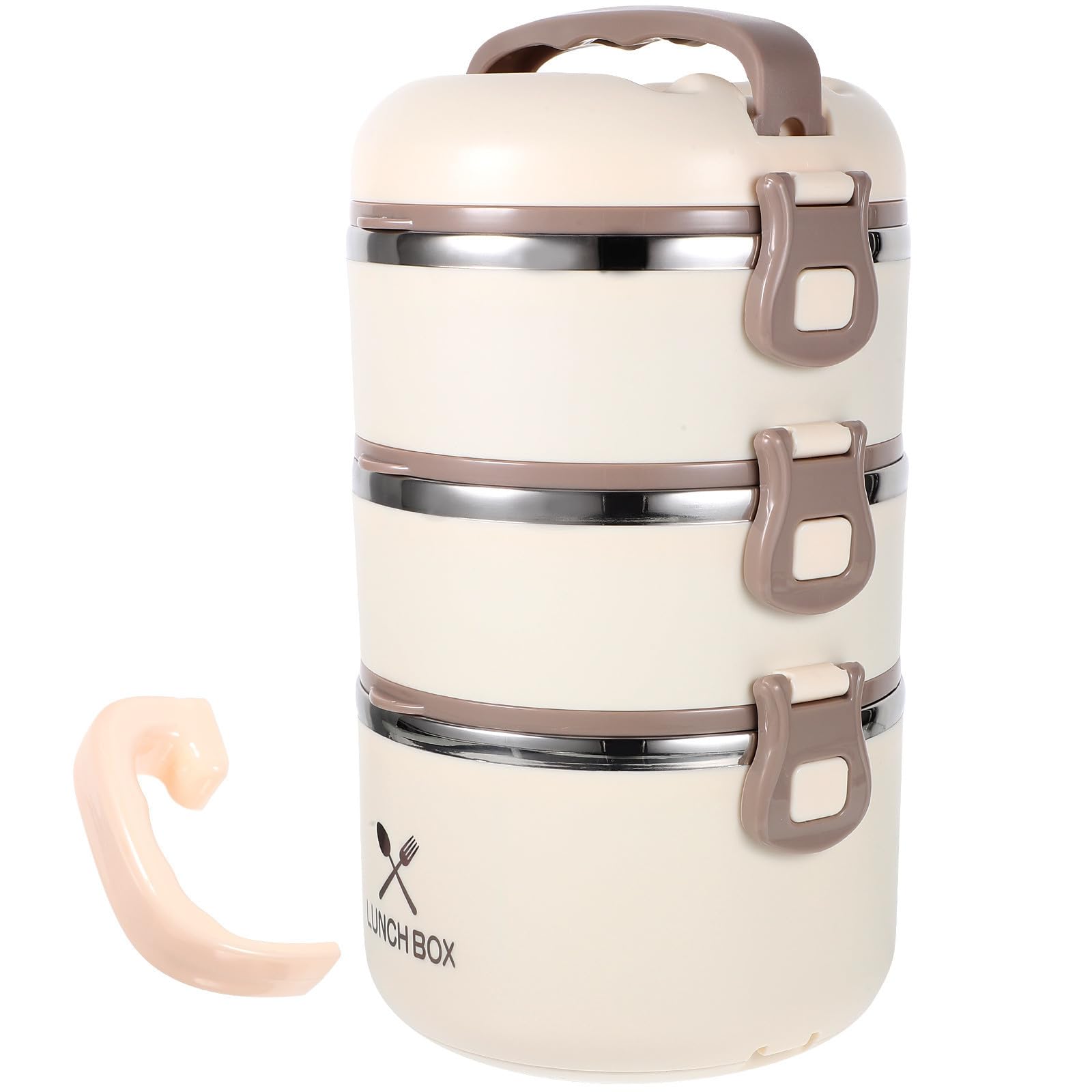 Fiambrera de Acero Inoxidable Térmica de 3 Capas 1, 75 L Beige | Acero Inoxidable, Abs y Pp, Tanque Interior Apto para Microondas, Diseño Desmontable y Portátil