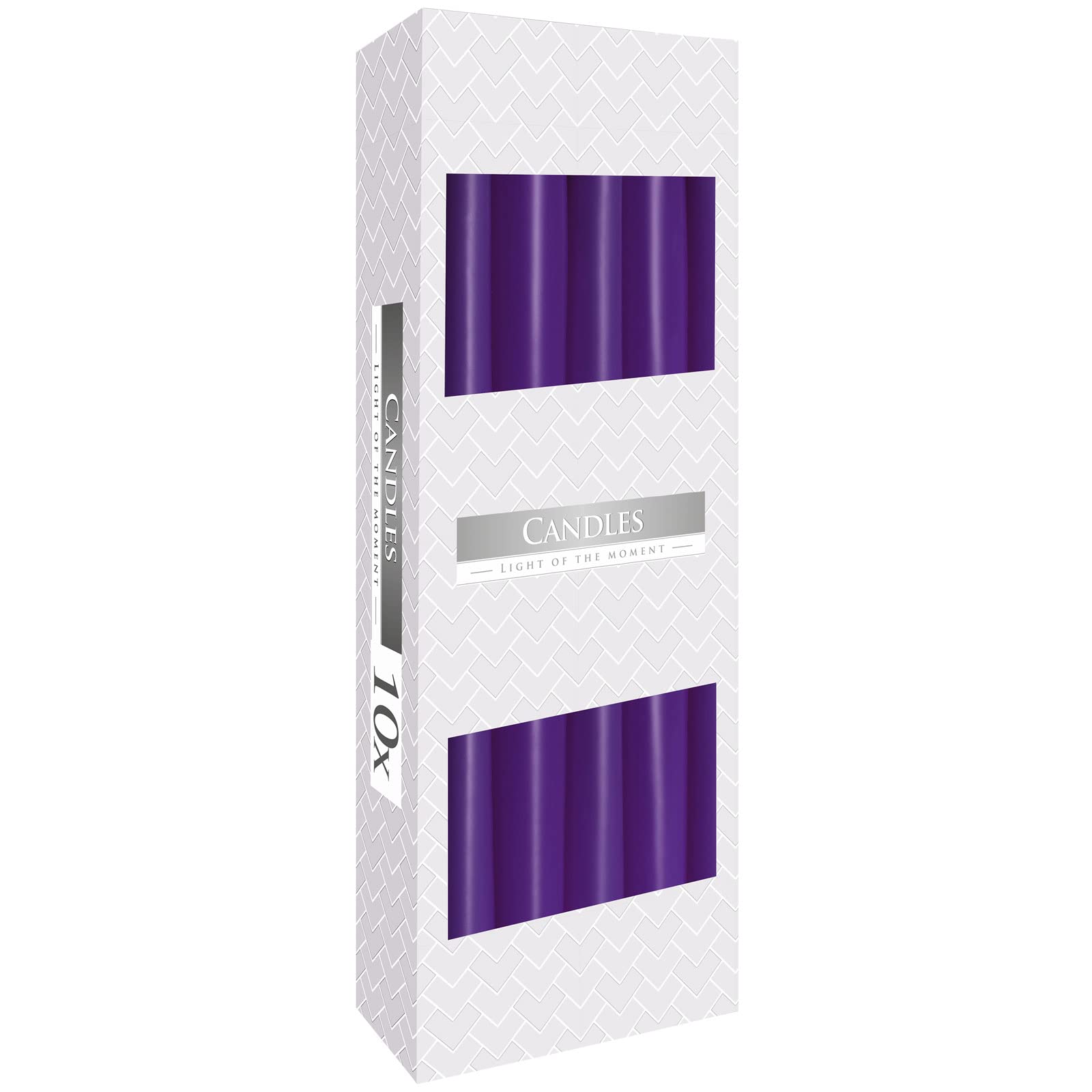 Long-Lasting & Mess-Free Colour-Dipped Taper Candles - 7 Hour Burn, Vibrant Colours (Pack of 10) (Tapered, Lavender)