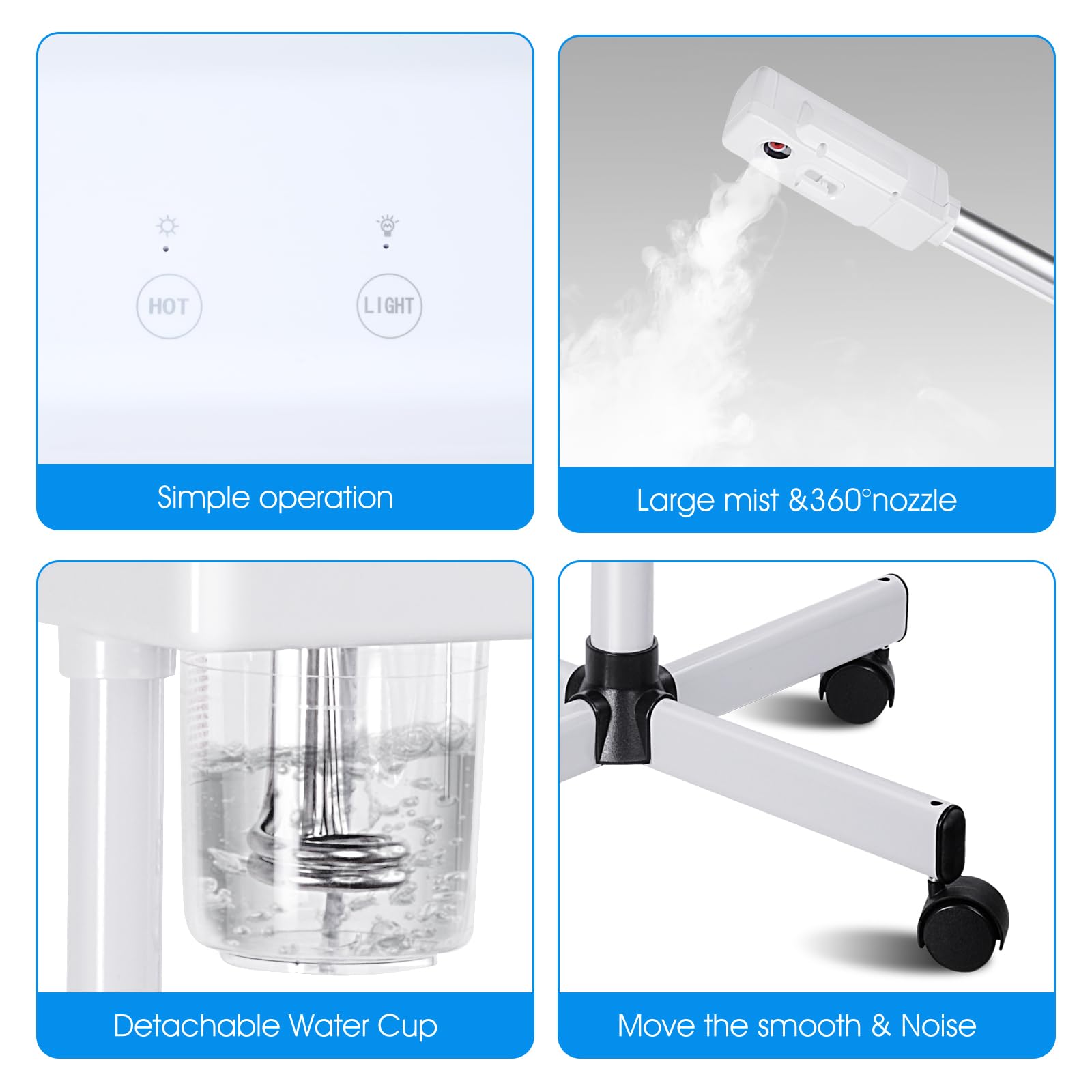 Vapore Viso Verticale Sauna Viso Pulitore Pori Vapore Macchina Spa Umidificatore Bellezza Caldo e Freddo Vapore Viso Idratante Stand per Spa, Salone e Casa