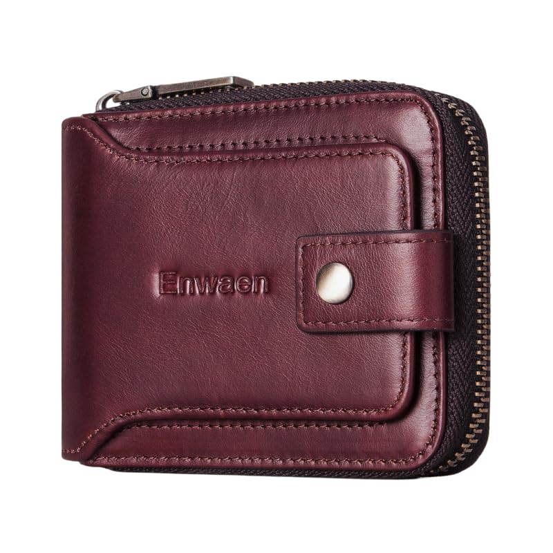 Mens Wallet with Zipper, RFID Blocking Secure Genuine Leather Bifold Zip Around Wallets Multi with Credit Card Holder