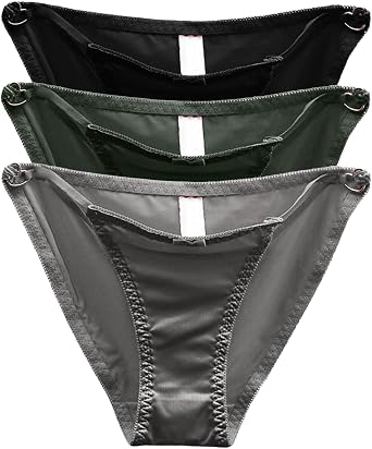 Sexy Satin Panties for Women Seamless Low Waist Bikini Briefs Hipster Lingerie Lady Cheeky Underwear 3-Pack