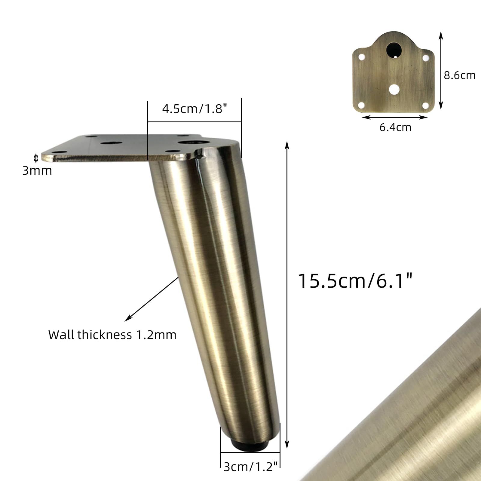 Generico Gambe per Mobili Piedini per Tavolo Conici in Ferro Spazzolato 4 Pezzi Superficie Galvanizzata Colore: Bronzo Altezza Piedini Divano 15,5 cm/6,1" Piedini Mobile 15,5 cm/6,1".