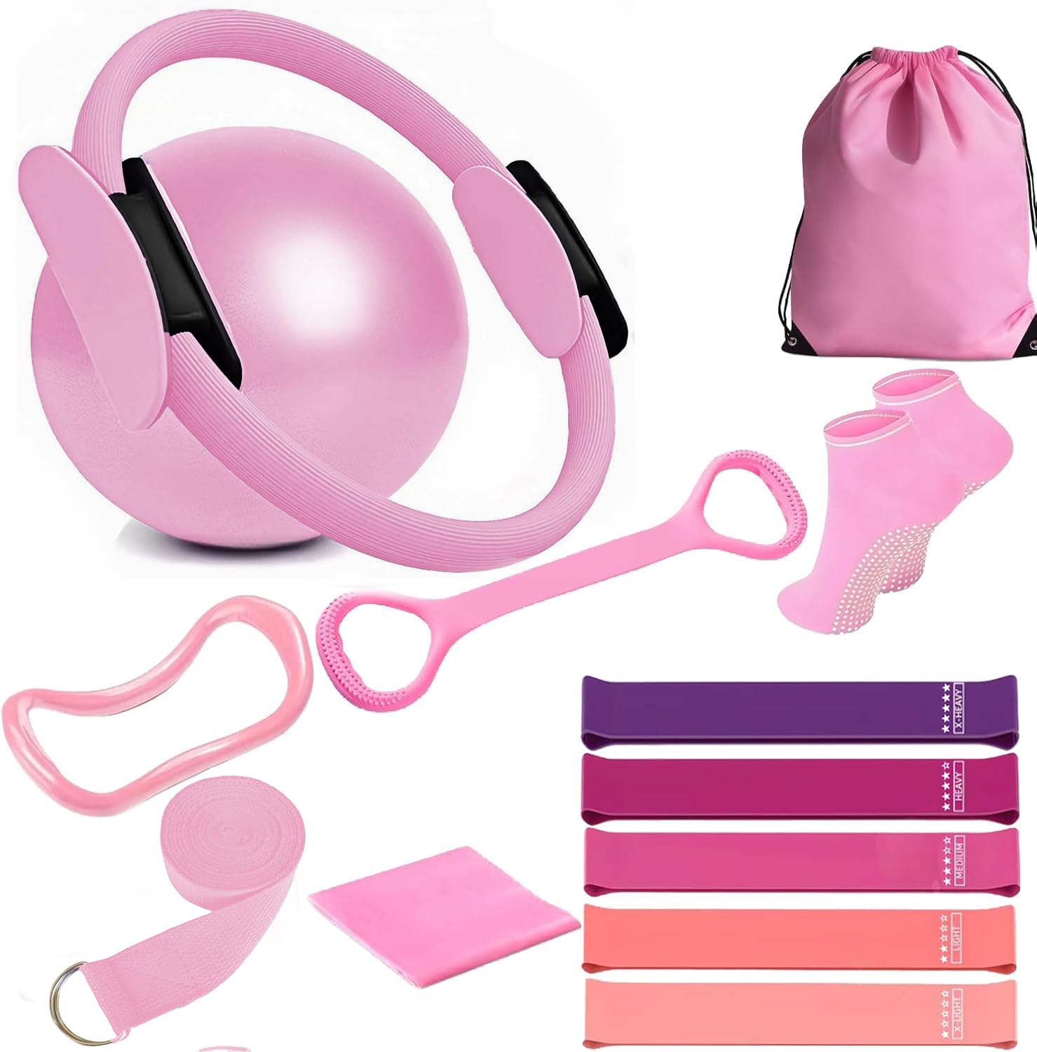 13pc Pilates Equipment Set, Home Pilates kit for women – Pilates Ring, Mini Ball, Resistance Bands & Accessories – Pilates Equipment set for Strength & Flexibility, Pilates Essential Kit for Beginners