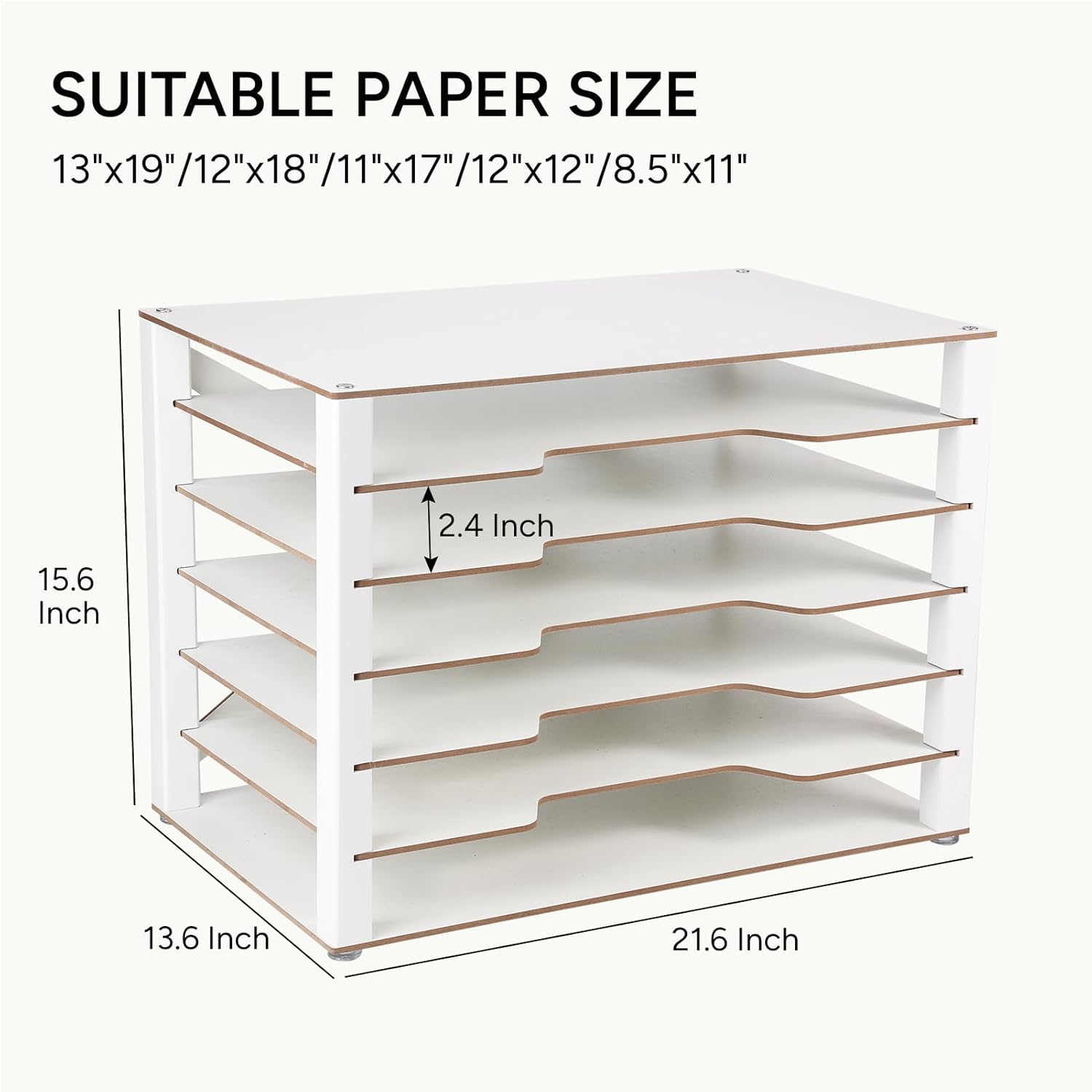 Construction Paper Organizer 12" x 18", 6-Tiers Paper Organizer Storage, Wooden Desktop Organizer, Letter Tray for Office, Home, Classroom