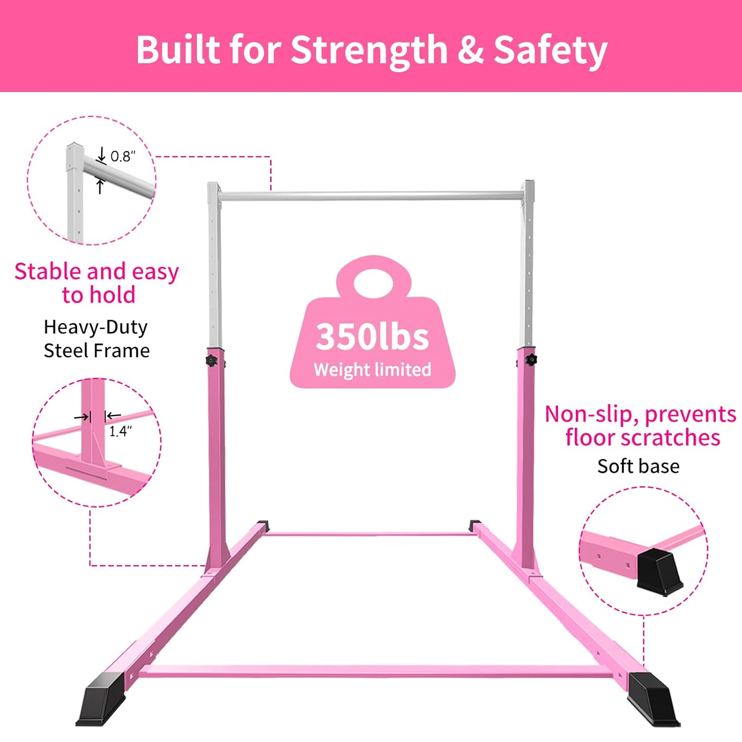 Safe Sturdy Gymnastics Bar for Kids Ages 3-18,Easy to Assemble and Release,3'-5' Adjustable Heigh,Anti-Slip,Steel Home Gym Training Bar for Junior Gymnasts,Gymnastic Equipment... 5 Safe Sturdy Gymnastics Bar for Kids Ages 3-18,Easy to Assemble and Release,3'-5' Adjustable Heigh,Anti-Slip,Steel Home Gym Training Bar for Junior Gymnasts,Gymnastic Equipment... - Image 3