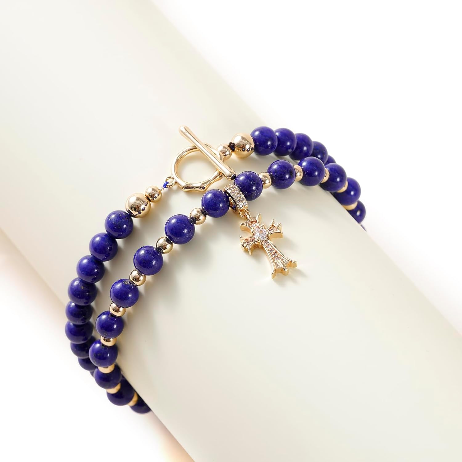 Nature Lapis Lazuli Women's Pendant Necklace 14k Gold Diamond Cross Handmade Jewelry Royal Blue Stone Princess Length 18'' For Girlfriends Mother Her Gift Ready