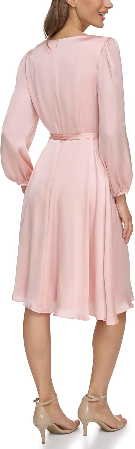 Jessica Howard Womens 3/4 Sleeve V-Neck Satin Midi Dress - Image 3