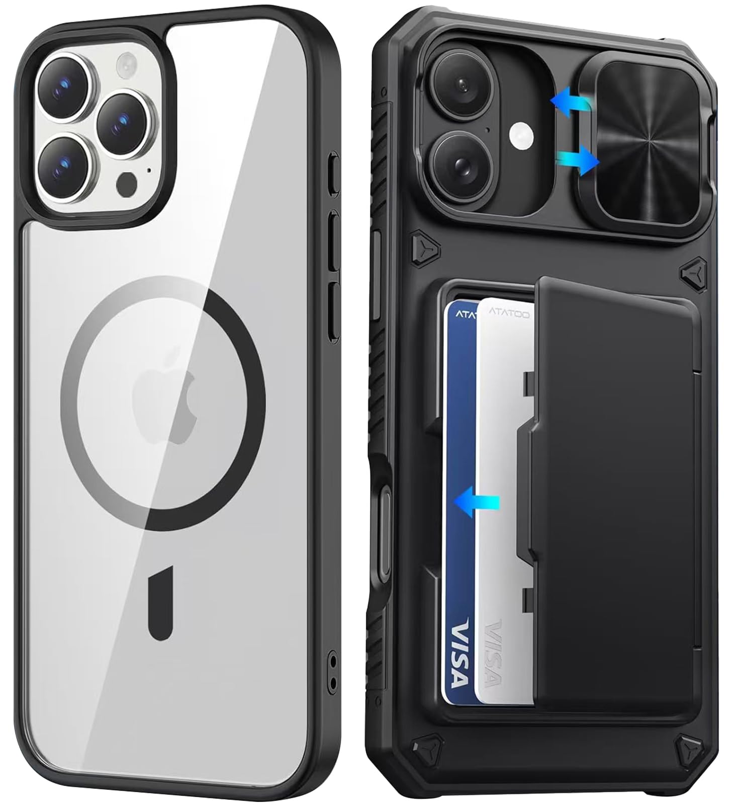 Temdan Flip Case for iPhone 12 Case Wallet with Screen Protector, Built-in Card Holder, Military-Grade Protection, Shockproof Slim Magnetic Phone Case Cover, Clear Black