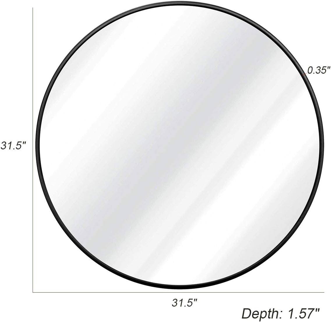 TinyTimes 31.5" Modern Large Round Mirror, Accent Mirror, Black Round Wall Mirror, Brushed Framed, Circle Metal Mirror, Home Decor, for Bathroom, Living Rooms, Entryways
