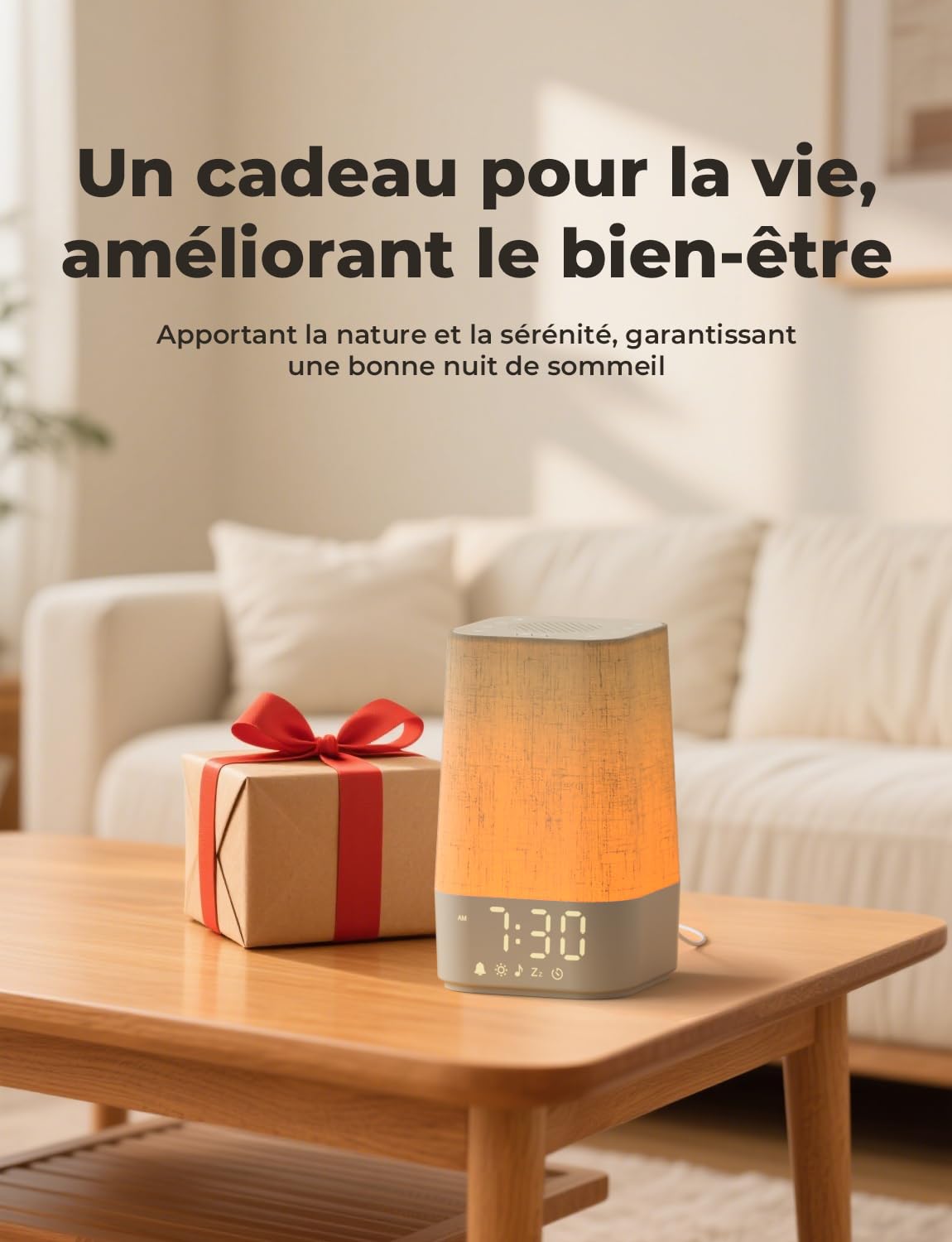 LIORQUE Réveil Lumineux Simulateur d'Aube, Lampe de Chevet LED avec 30 Sons, 13 Niveaux de Luminosité