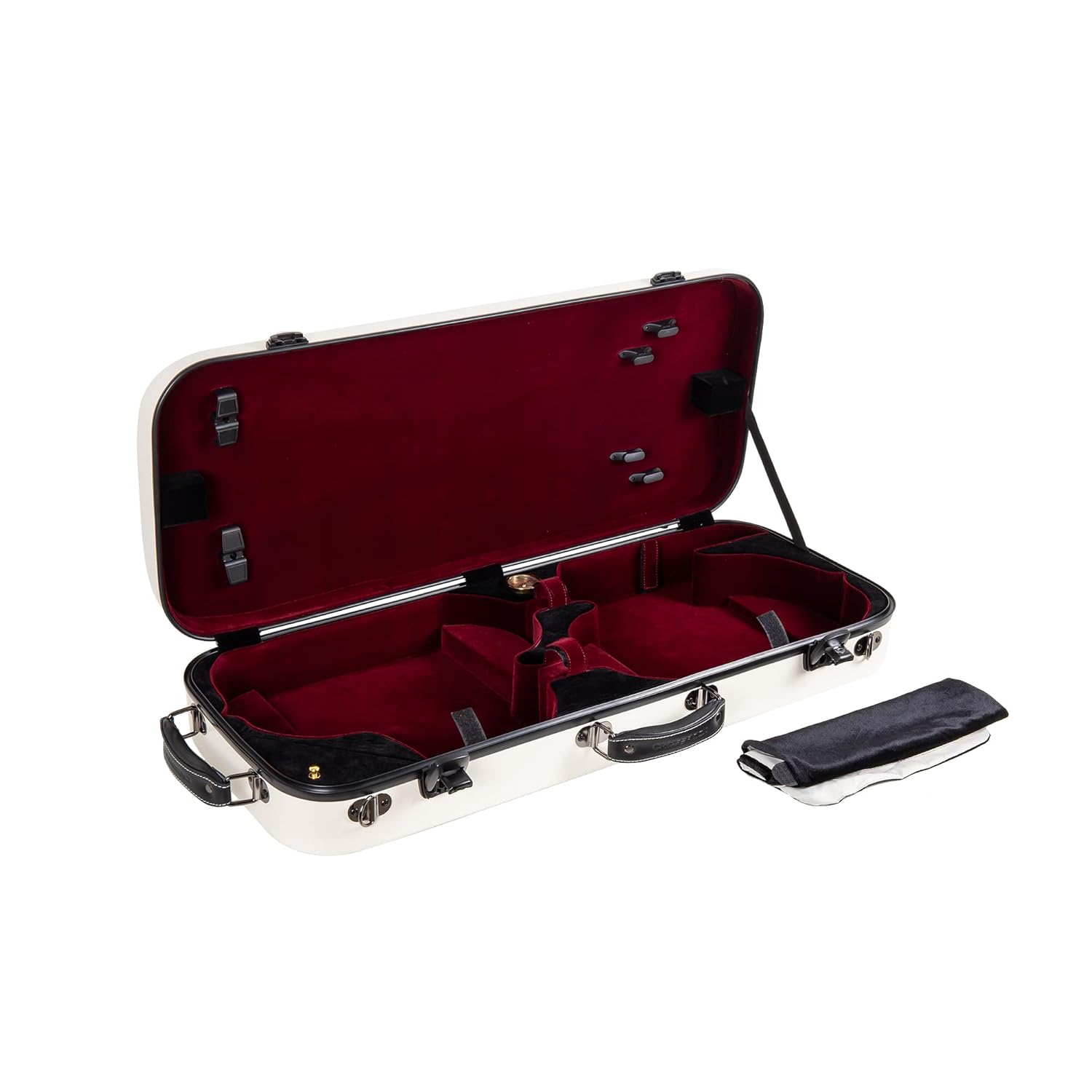 Crossrock Fiberglass Double Violin Case fits Two 4/4 Full-Size Violins- Includes TSA lock, Protective Blanket, Hygrometer, Removable Shoulder Straps- Milky White (CRF2020DVMW)