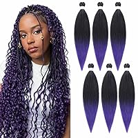 Vista 31 de Cabello trenzado de jengibre preestirado, 6 paquetes de 24 pulgadas, cabello sintético preestirado, trenzas naturales de fácil torsión, ajuste