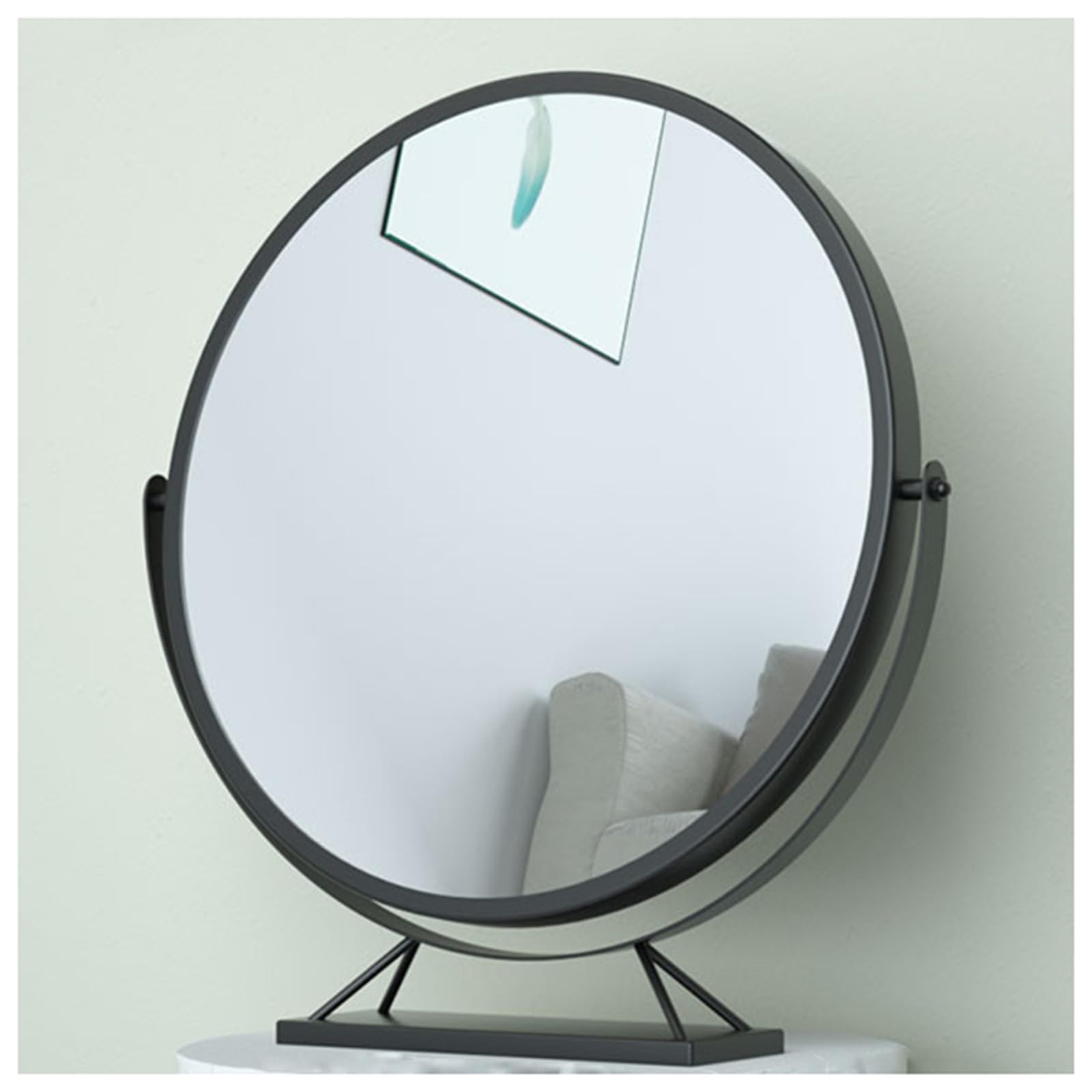 SDCFFC Round Vanity Mirror, 360 Rotation, Large HD Makeup Mirror, Metal Frame, for Vanity Desk Tabletop, Bedroom