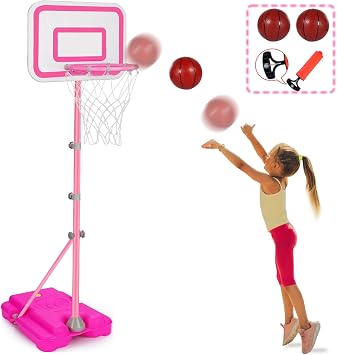 Toddler Basketball Hoop for Girls Pink Basketball Goals Adjustable Height 2.9ft-6.2ft Kids Basketball Hoop Indoor Outdoor Play Outside Backyard Toys for 3 4 5 6 Year Old Girl Birthday Gifts