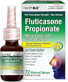 HealthA2Z Fluticasone Propionate Nasal Spray 50mcg - 24HR Non-Drowsy Allergy Relief for Congestion, Sneezing, Itchy Eyes | 72 Sprays