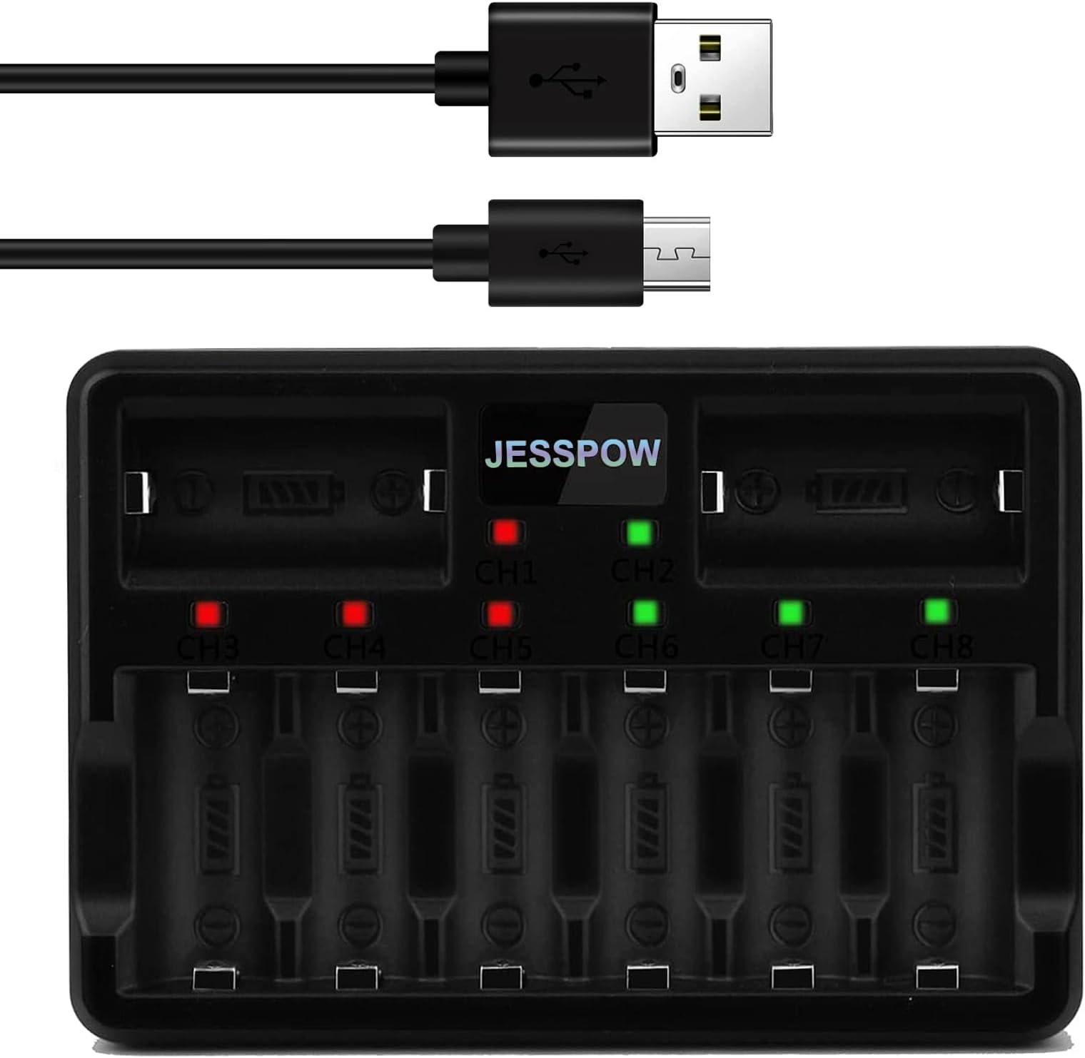 CR123A Rechargeable Batteries Charger, JESSPOW Fast Charger for Arlo Camera Li-ion Rechargeable Battery RCR123A 3.7V, CE FCC RoHS Certified