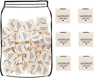 TOGETRUE 100pcs Sewing Labels for Handmade Items, Durable Fabric Woven Tags with Handmade with