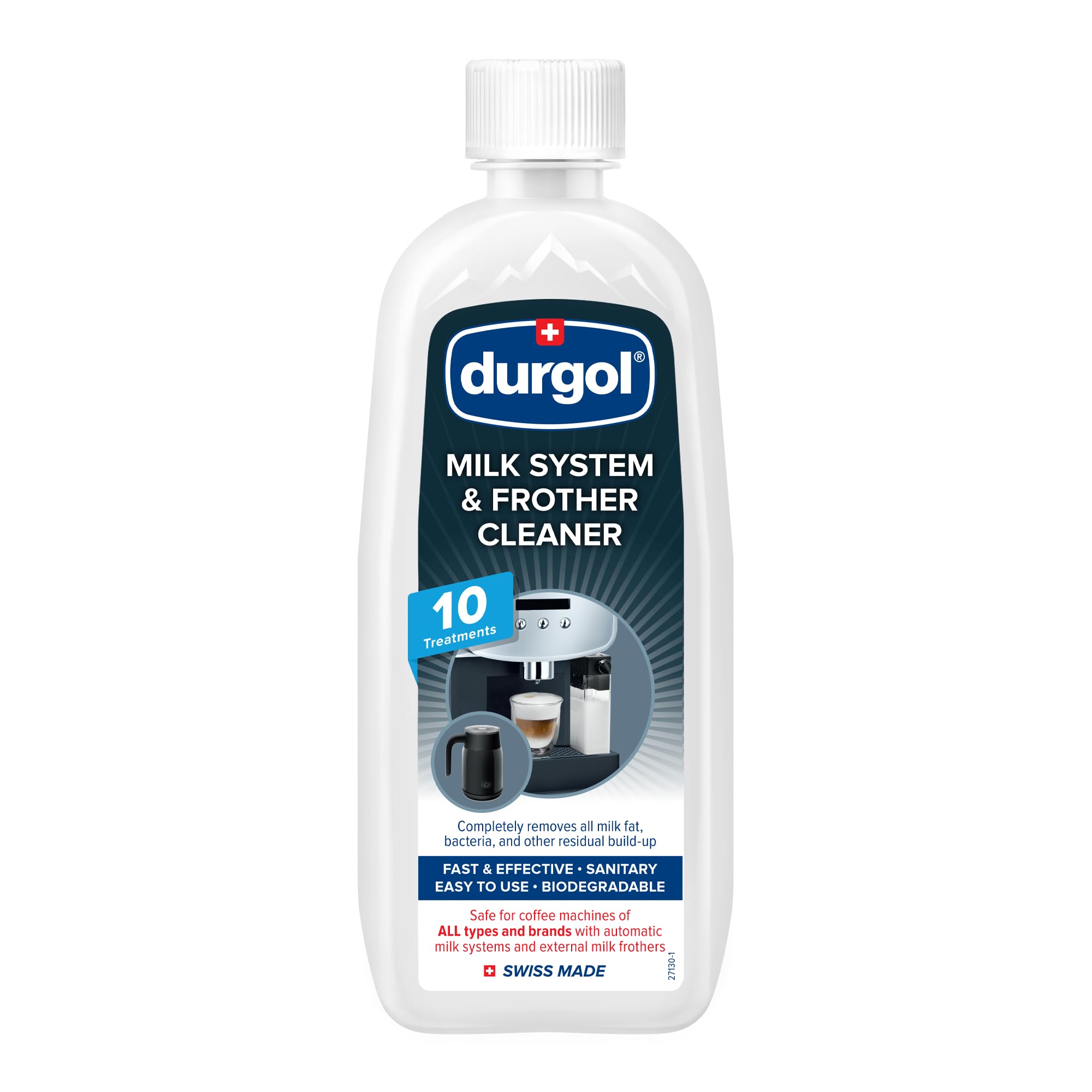 Durgol Milk System and Frother Cleaner for All Brands of Coffee Makers, External Milk Frothers,16.9 Ounce, White
