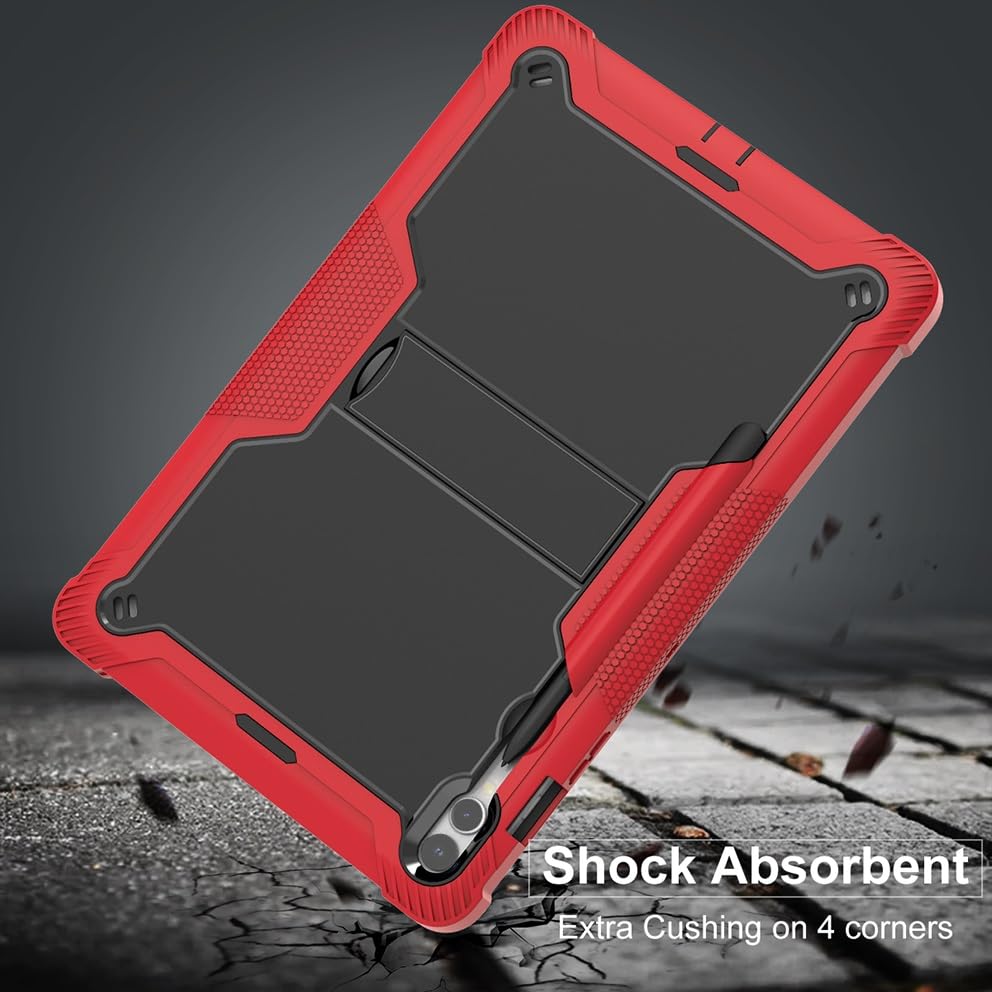 Custodia For Samsung Galaxy Tab S9 Plus Custodia X810/X816B/X818U Custodia protettiva robusta ibrida antiurto robusta resistente agli urti da 12,4 pollici con supporto integrato(Red+Black)
