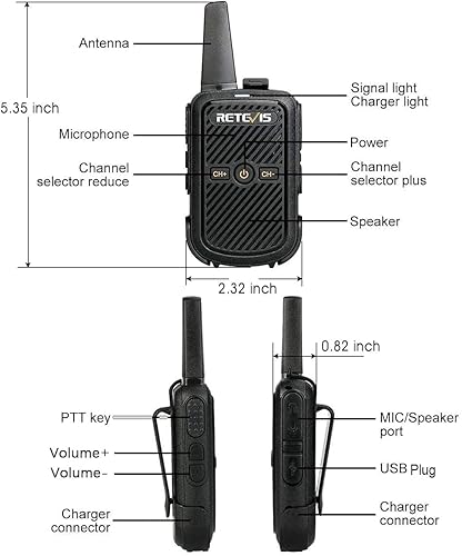 Miniatura 5 de Retevis RT15 Walkie Talkies recargables para adultos, radios portátiles FRS bidireccionales Mini, bloqueo VOX carga USB, para campamento al aire