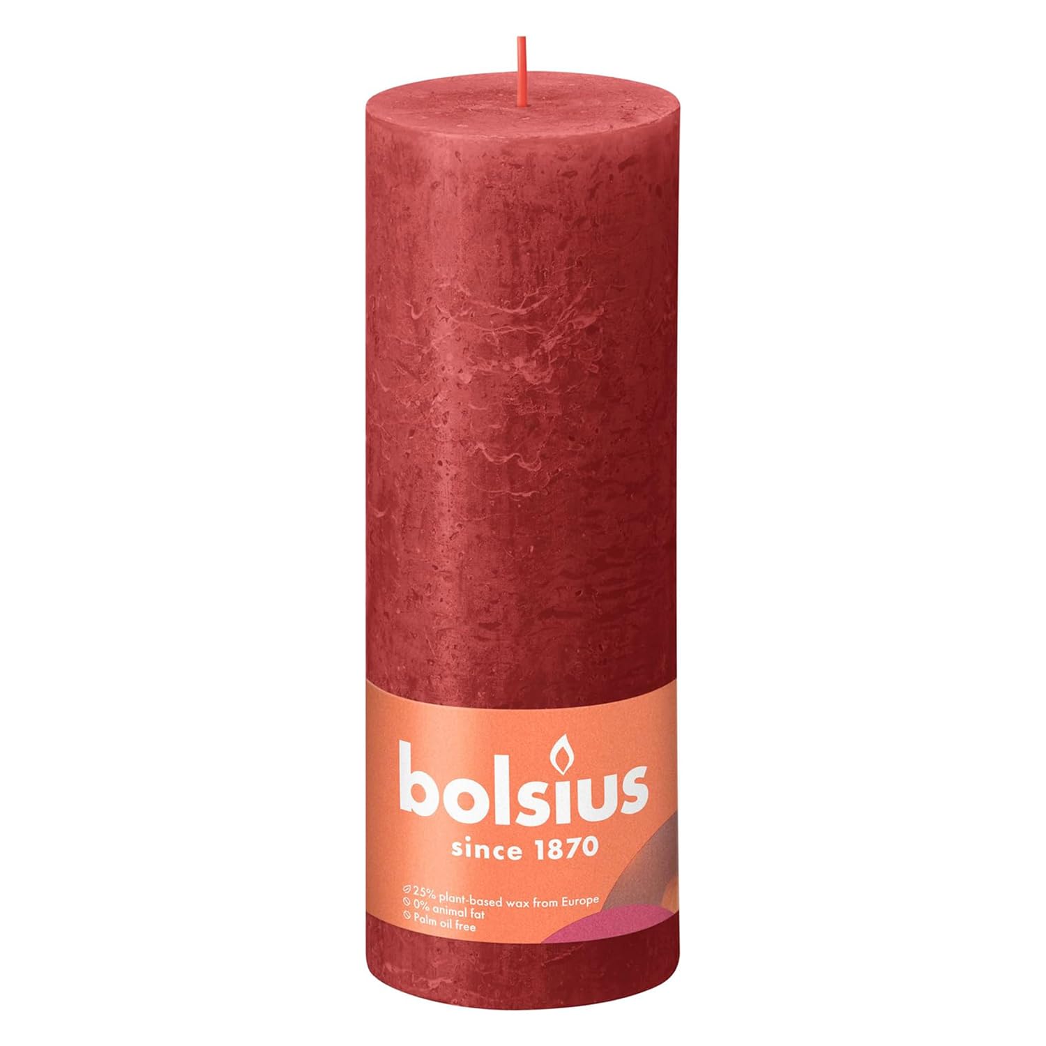Bolsius - Candela Pilar Rústica - Roja - Paquete de 4-19 x 7 cm -Tiempo de Quema Largo de 85 Horas - Decoración - Sin Fragancia - Cera Vegana Natural - Sin Aceite de Palma - 19 x 7 cm