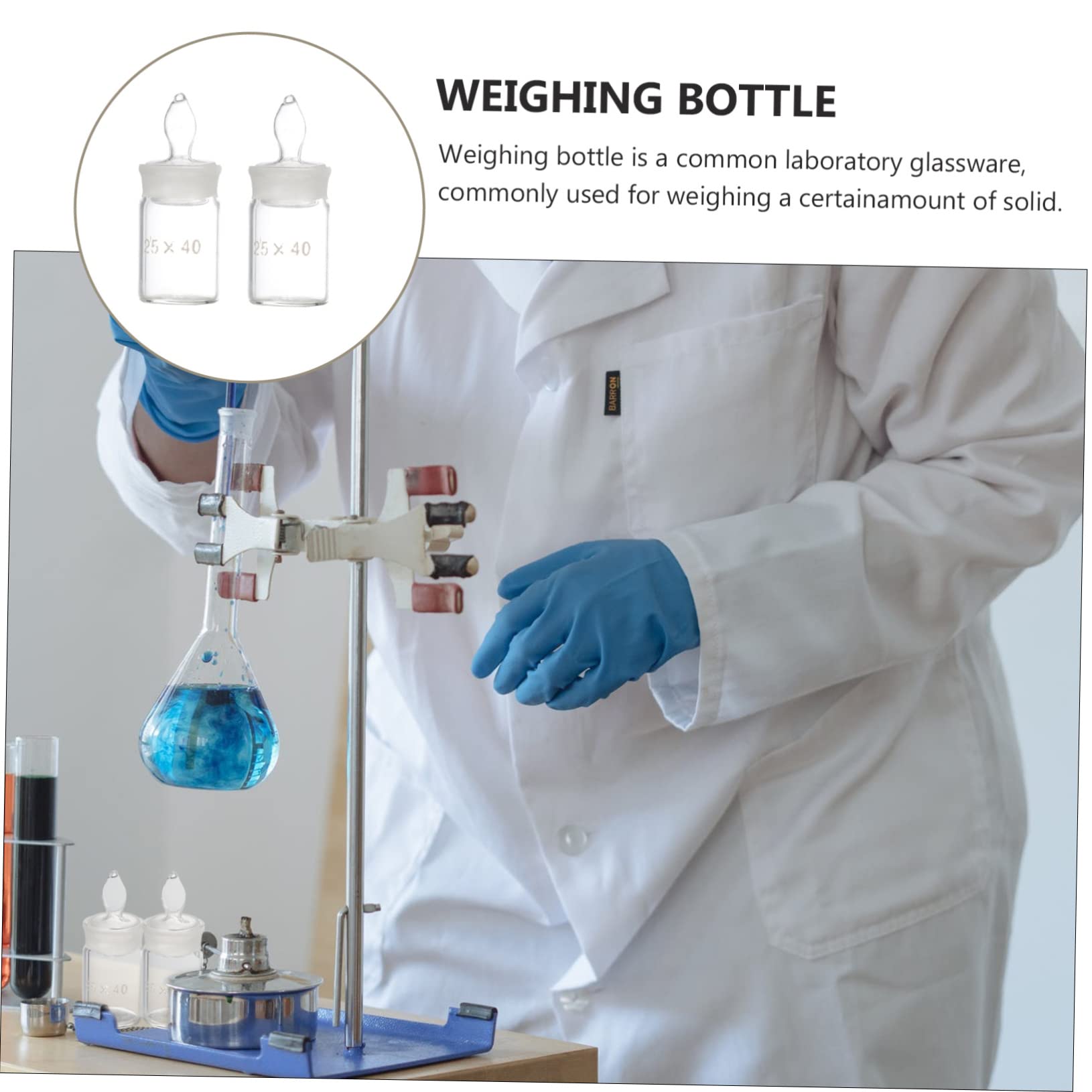 KICHOUSE 2pcs Glass Sealing Weighing Bottles 25x40mm Specific Gravity Flask Lab Glassware
