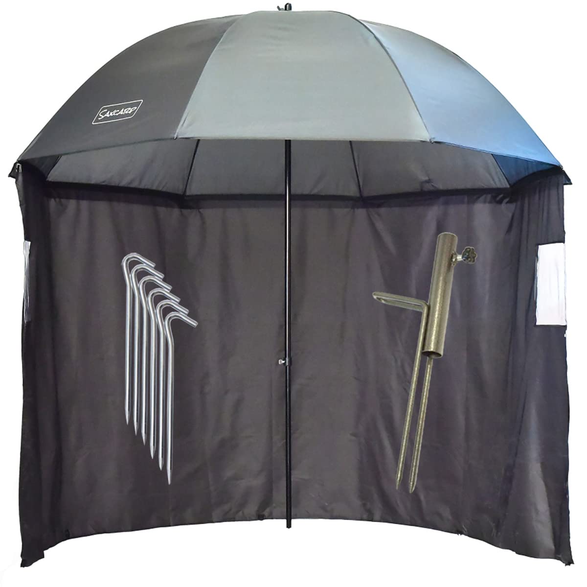 NECO SAX CARP visparaplu 250 cm, visparaplu met cape, paraplustandaard en haringen, bescherming tegen regen, wind en zon, 3 mannen met karperuitrusting gratis draagtas 90409, L