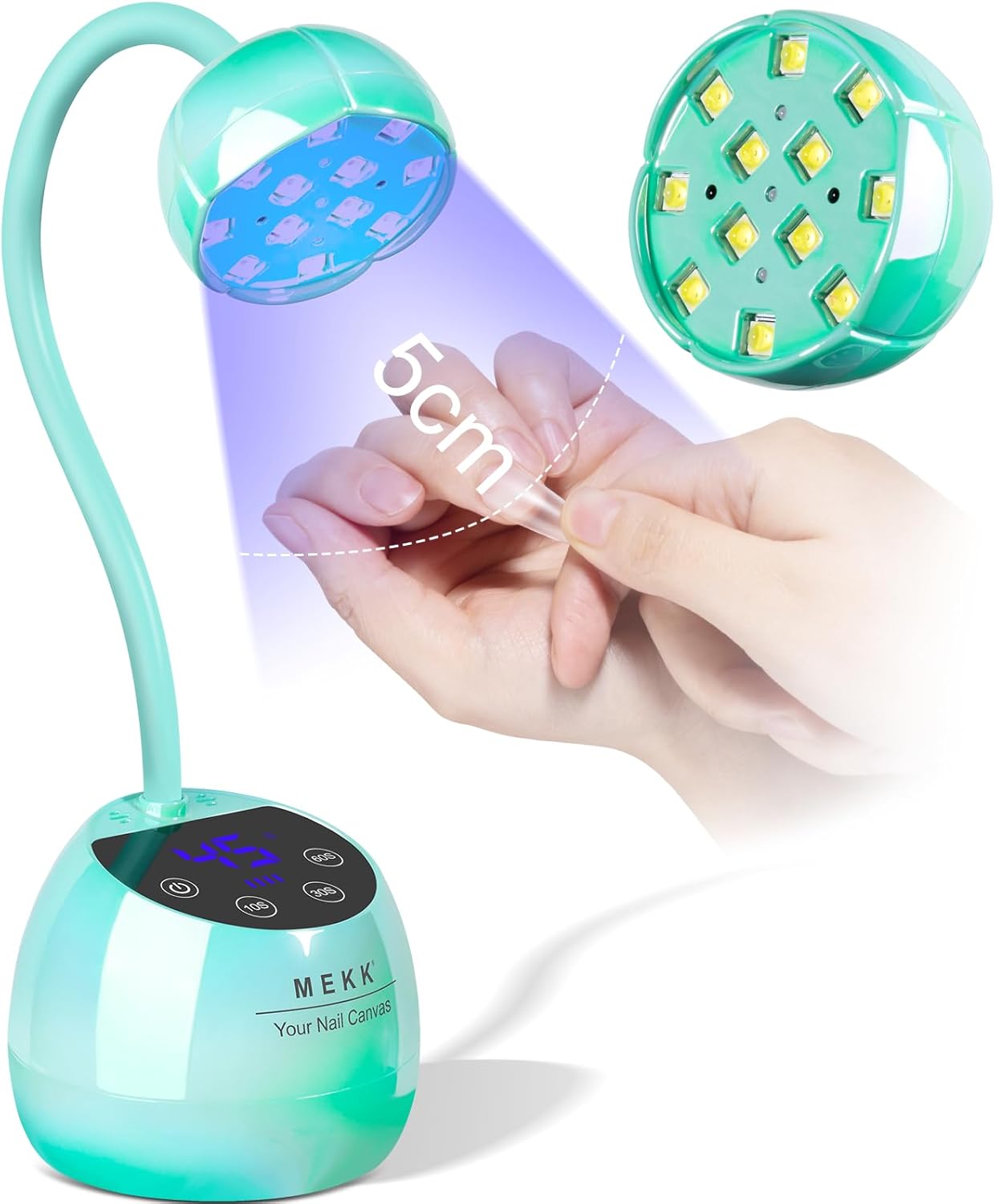 MEKK Gooseneck UV LED Nail Lamp - 36W Cordless Mini UV Light for Gel Nails for Home & Travel, Single Nails Light for Detail Work, Flash Cure Lamp with Auto Sensor, 4 Timers (Glazed Blue)