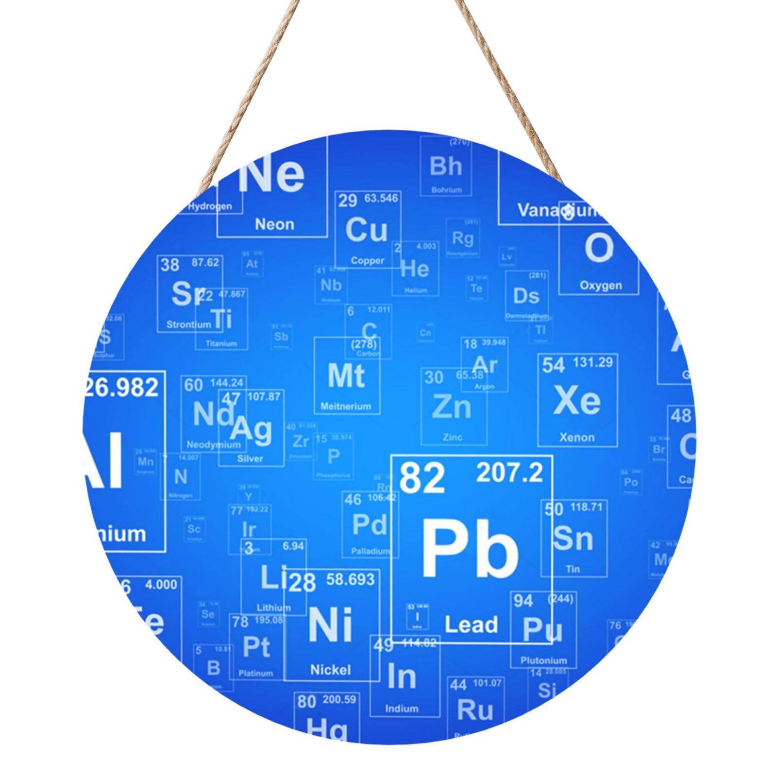InOmak Science Teacher Funny Elements Periodic Table, Round Wood Panel Painting 12 in, Wall Hanging Painting For Home