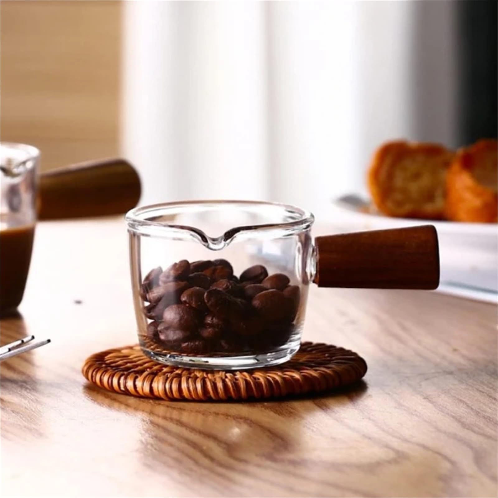 Tazza da caffè 3 pezzi 75 ml con tazza di dosaggio in vetro graduato Tazze manico in legno for barista caffettiera al latte Per Casa Cucina