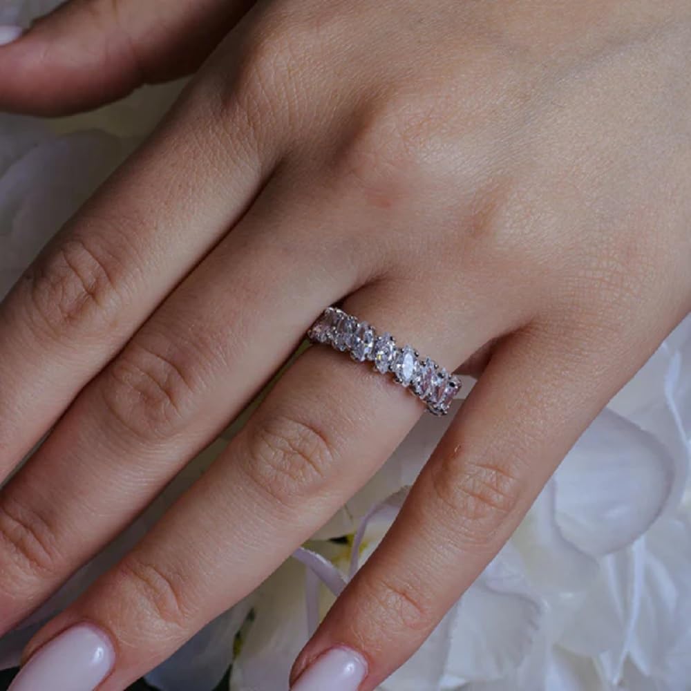 Sterling Silver Ladies Eternity Band Ring w/ 3 mm x 6 mm Marquise Cut CZ Stones