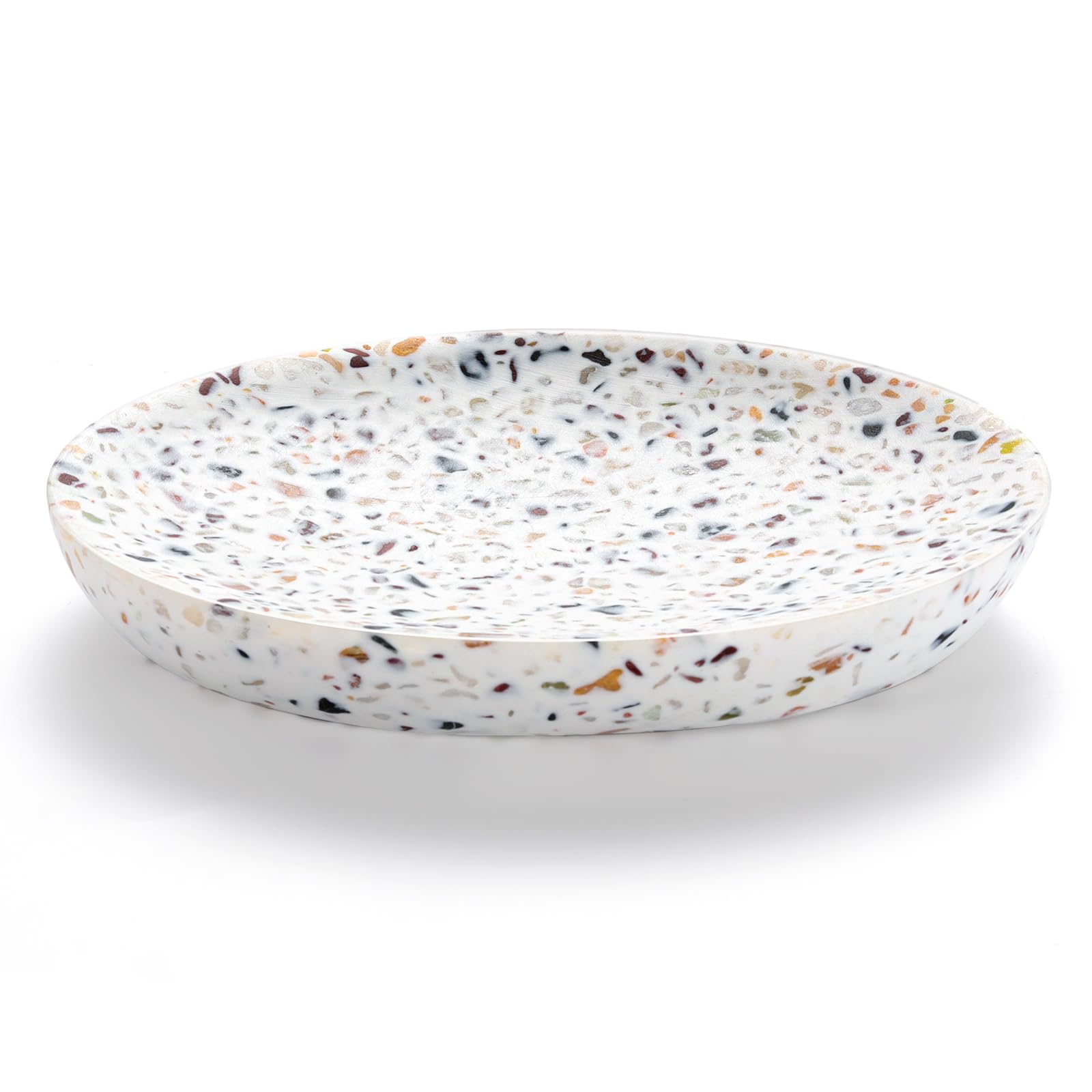 Luxspire Soap Dish, Resin Soap Tray Soap Holder Container Box, Oval Soap Plate Case, Sponge Dish Scrubbers Tray Holder for Bathroom Vanity Shower Kitchen Sink Counter Top, Terrazzo