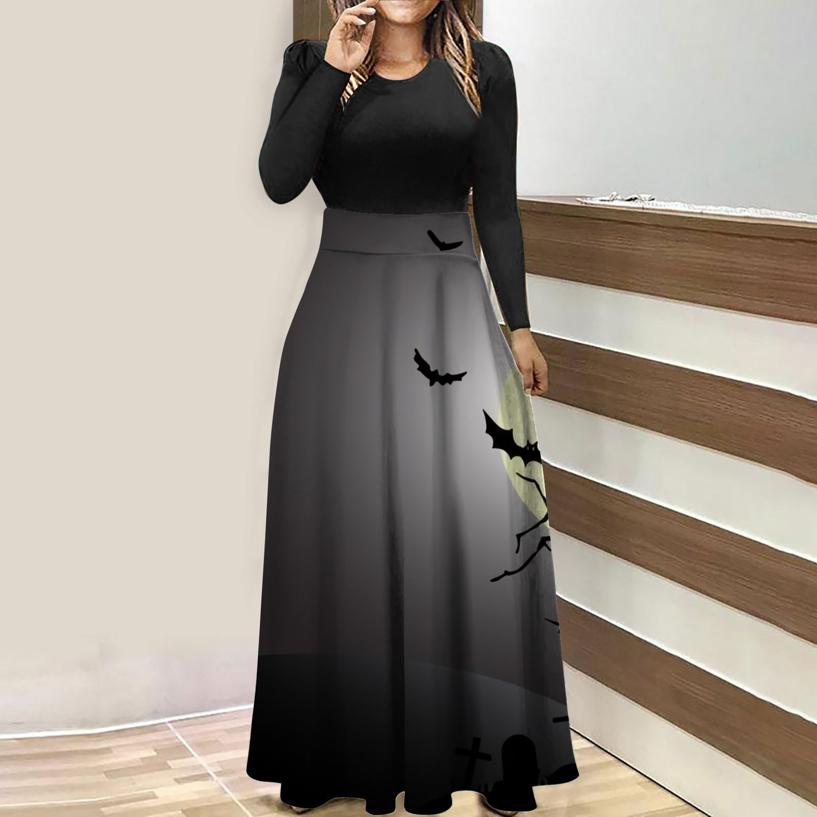 2026 Casual Femme Halloween Impression Col Rond Manches Longues Panneau Longue