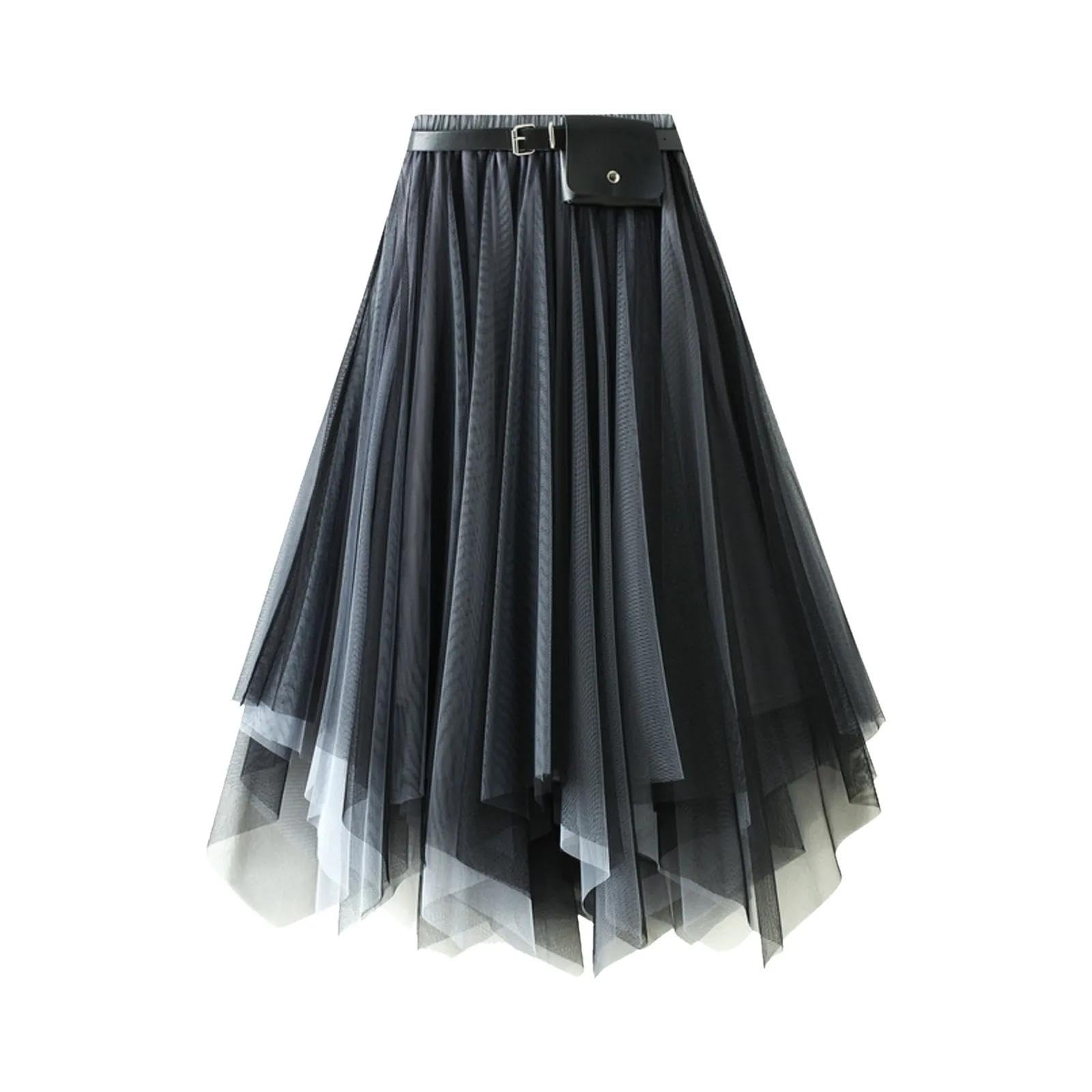 Falda Mujer Larga Cintura Alta Elástica Plisada Skirt Faldas Irregulares para Mujer con Cinturón Cintura Elástica con Volantes Falda Larga Acampanada