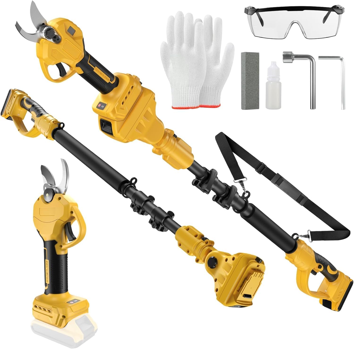 2 IN 1 Electric Pruning Shears with Pole Compatible with Dewalt 20V MAX Battery(No Battery) Cordless Power Pruner with 1.6" Cutting Diameter, LCD Display for High Branch & Tree Trimming