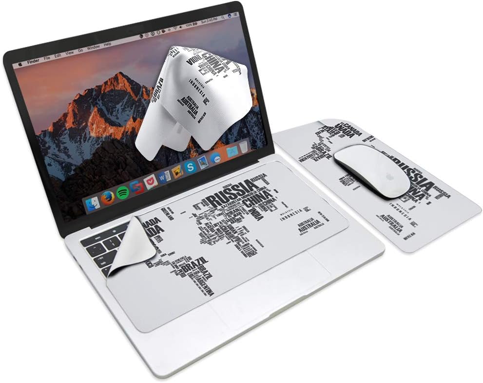 SenseAGE 3 in 1 Mouse Mat | Mousepad, Microfiber Keyboard Dust Cover, Screen/Monitor Cleaning Cloth | Non-Slip, Lightweight, Portable | for Macbook & Laptop up to 13.3 inch - World Map
