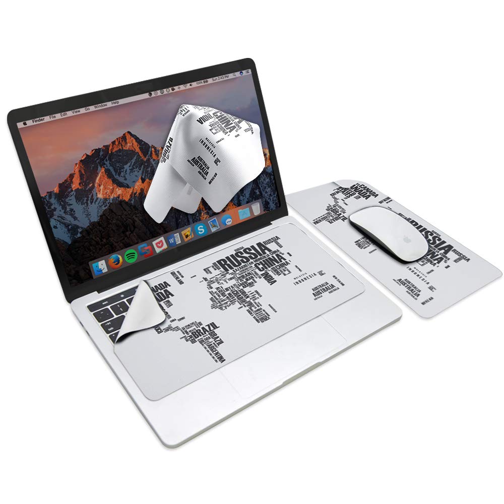SenseAGE 3 in 1 Mouse Mat | Mousepad, Microfiber Keyboard Dust Cover, Screen/Monitor Cleaning Cloth | Non-Slip, Lightweight, Portable | for Macbook & Laptop up to 13.3 inch - World Map