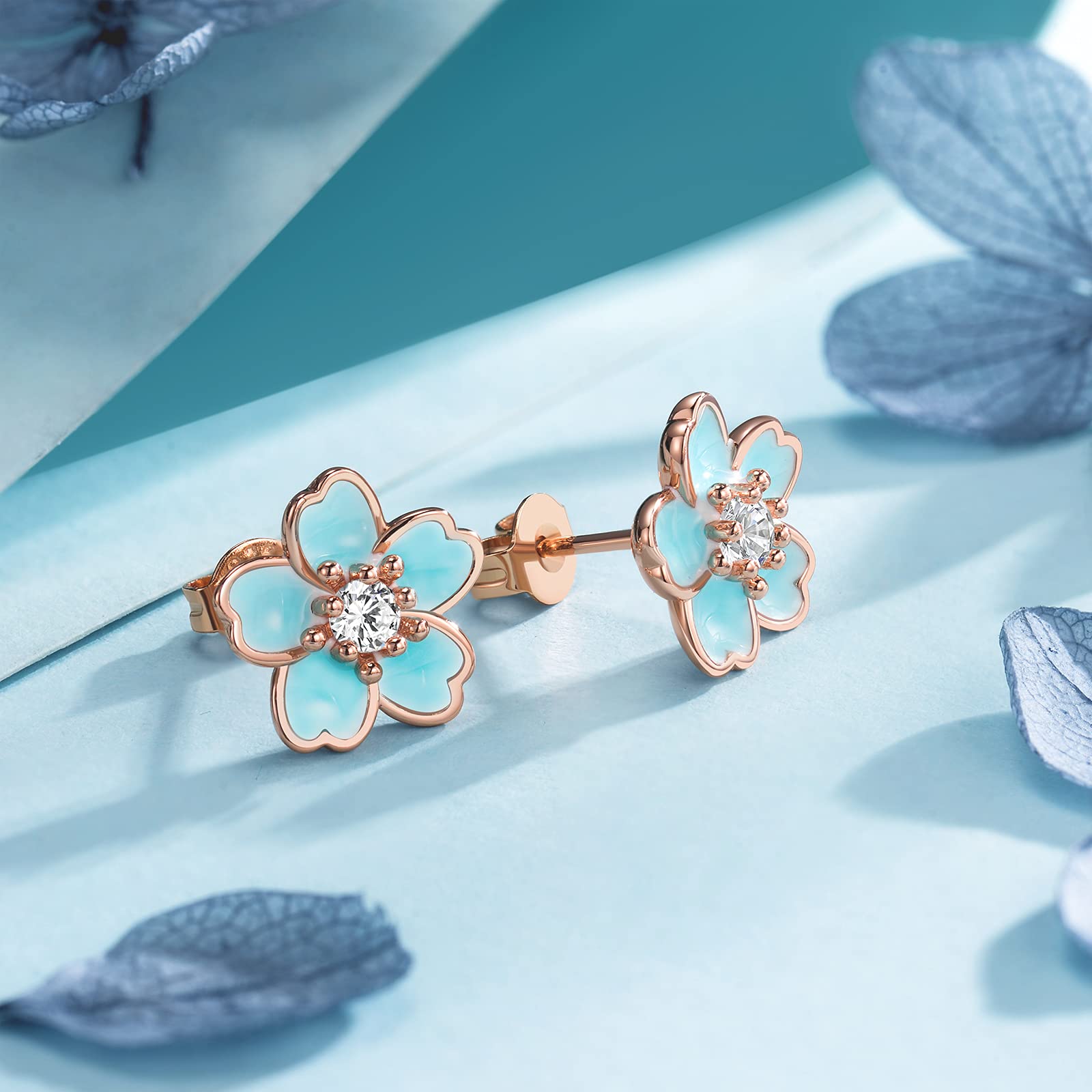 Pink Flower Earrings for Women, 925 Sterling Silver Stud Earrings, Cute Plumeria Earrings For Women, Cherry Blossom Hypoallergenic Stud