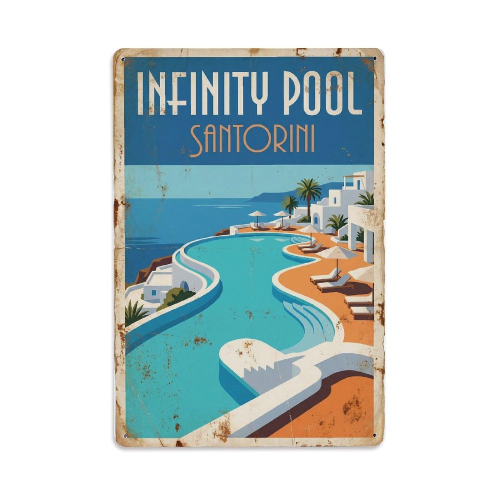 Este 8X12inch Style Vintage Travel Santorini Infinity Pool Metal Tin Sign