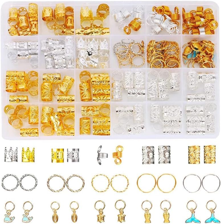 Zepitniy 200 Piezas Anillos de Trenza de Pelo Anillo de Rasta Puños de Dreadlocks de Aluminio de Accesorios de Clip de Pelo Trenzado Trenzas de Metal para el Cabello Accesorios para Adornar el Cabello
